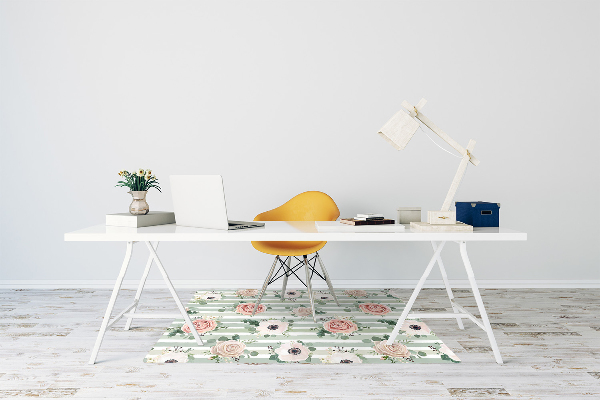 Desk chair mat striped roses