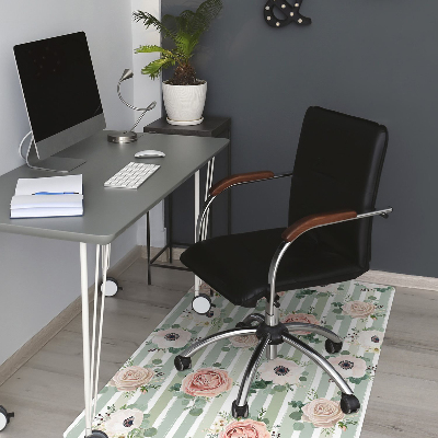 Desk chair mat striped roses