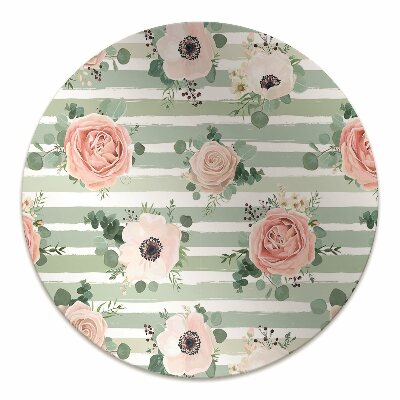 Desk chair mat striped roses