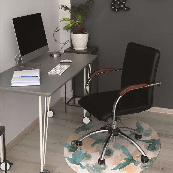 Office chair floor protector watercolor birds