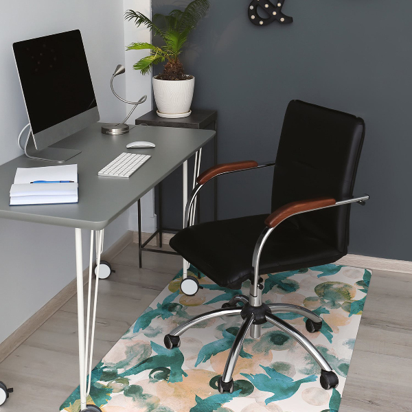 Office chair floor protector watercolor birds