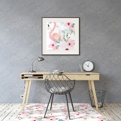 Office chair mat Flamingos flowers