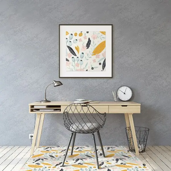 Chair mat floor panels protector pastel leaves
