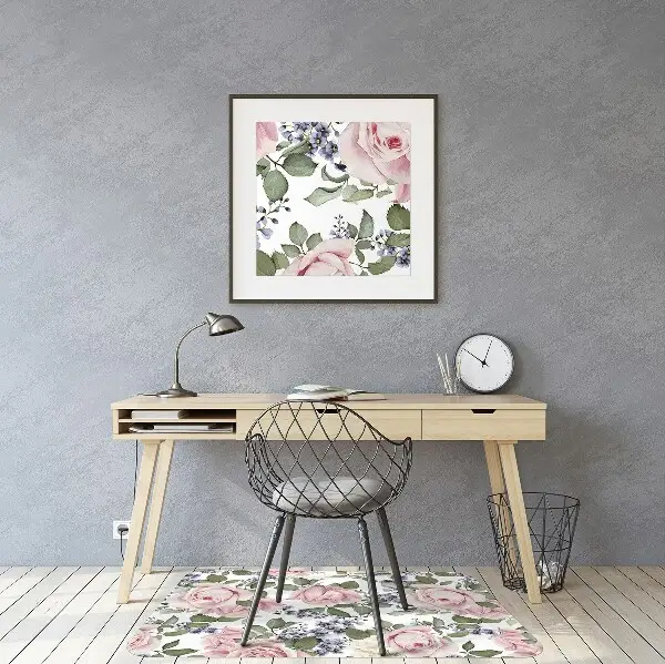 Desk chair mat Watercolor roses