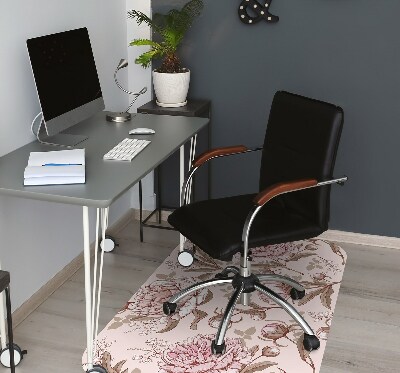 Office chair floor protector pink peonies