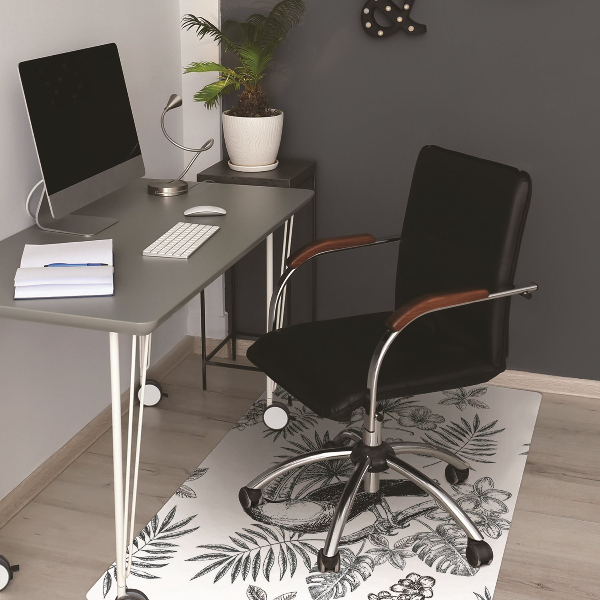 Computer chair mat Tropical black and white