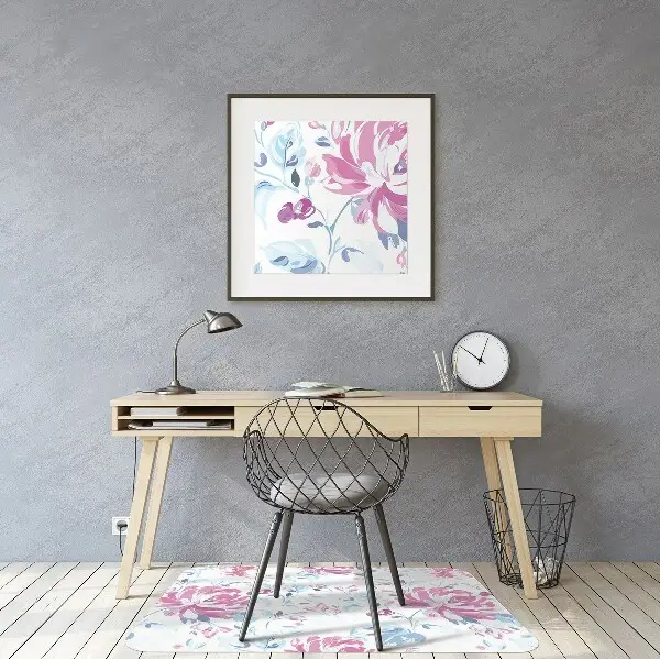 Chair mat floor panels protector purple flowers