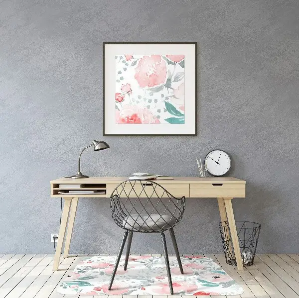Desk chair mat painted poppies