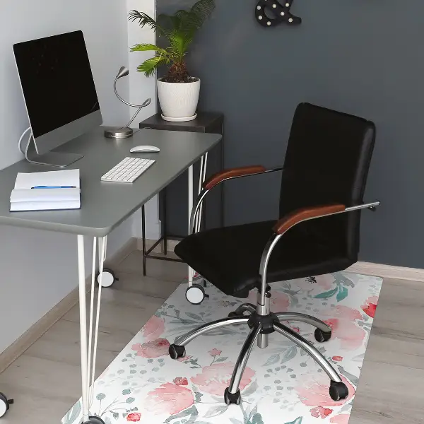 Desk chair mat painted poppies