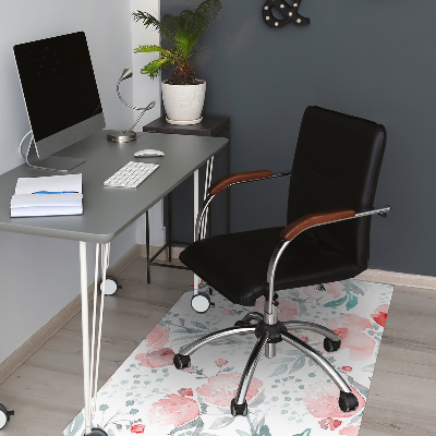 Desk chair mat painted poppies