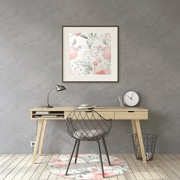 Desk chair mat painted poppies