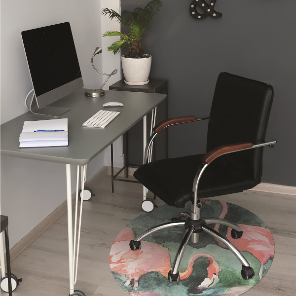 Office chair mat painted flamingos