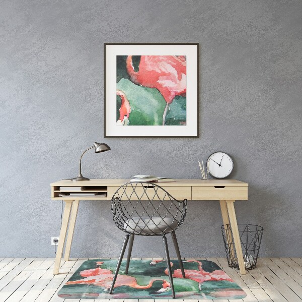 Office chair mat painted flamingos