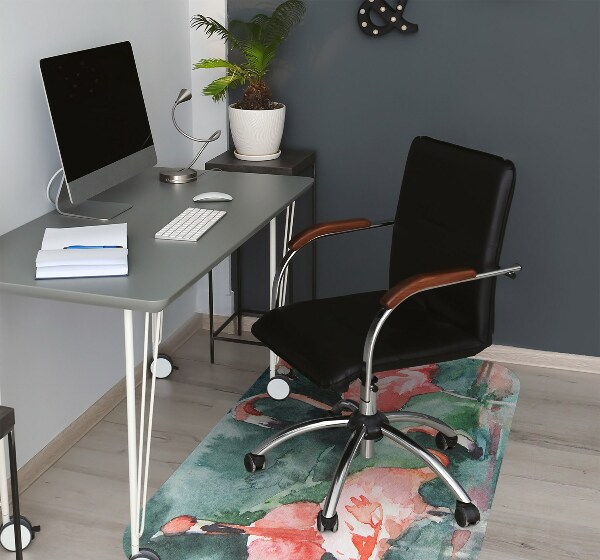 Office chair mat painted flamingos