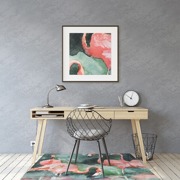 Office chair mat painted flamingos