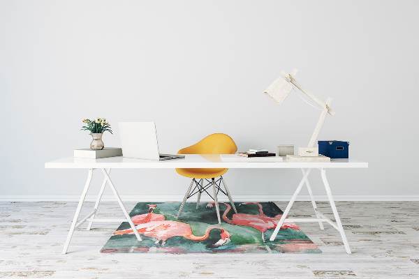 Office chair mat painted flamingos