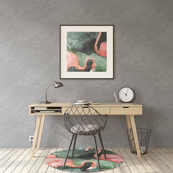 Office chair mat painted flamingos