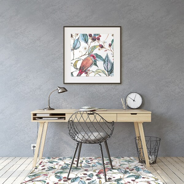 Chair mat floor panels protector Birds in raspberries