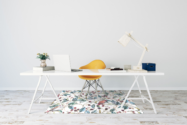 Chair mat floor panels protector Birds in raspberries