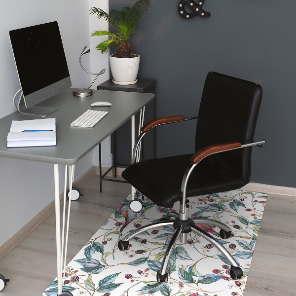 Chair mat floor panels protector Birds in raspberries