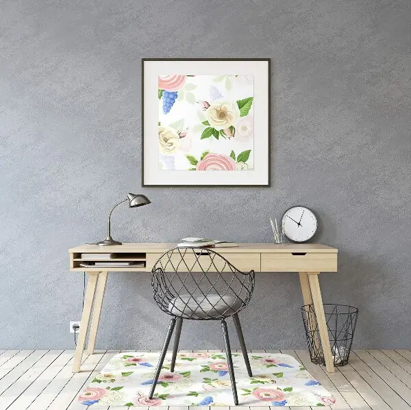 Office chair mat drawn flowers