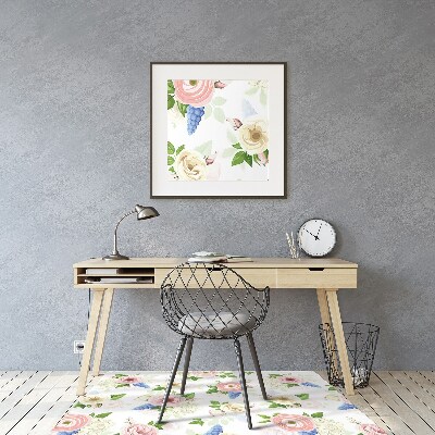 Office chair mat drawn flowers