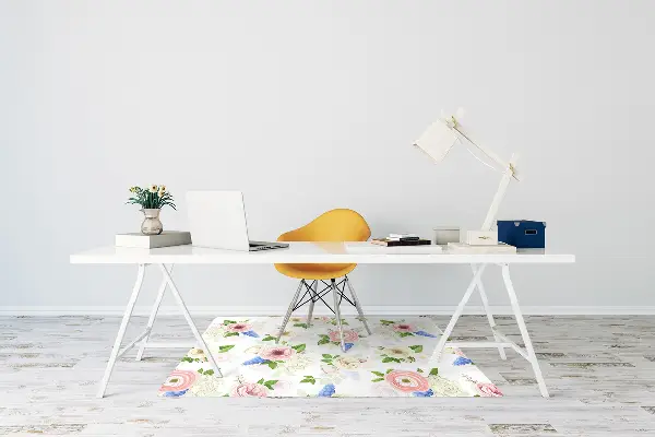 Office chair mat drawn flowers