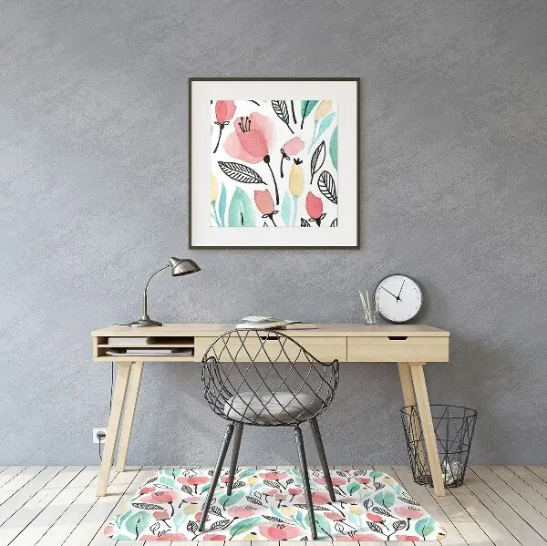 Office chair mat red flowers