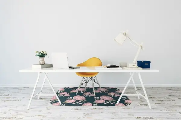 Desk chair mat pink flowers