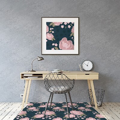 Desk chair mat pink flowers