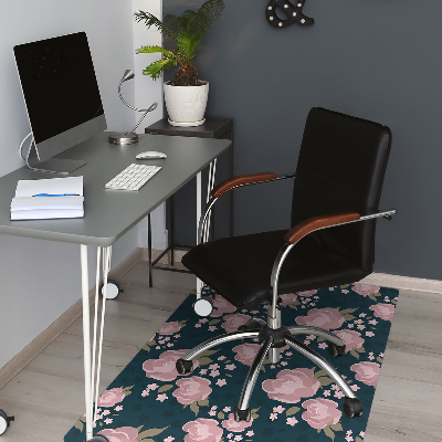 Desk chair mat pink flowers