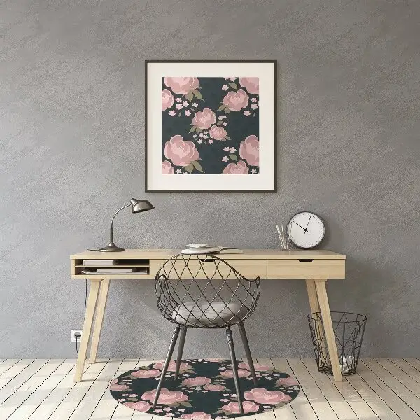 Desk chair mat pink flowers
