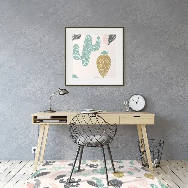 Chair mat floor panels protector colorful cacti