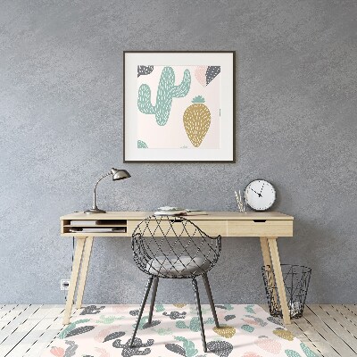 Chair mat floor panels protector colorful cacti