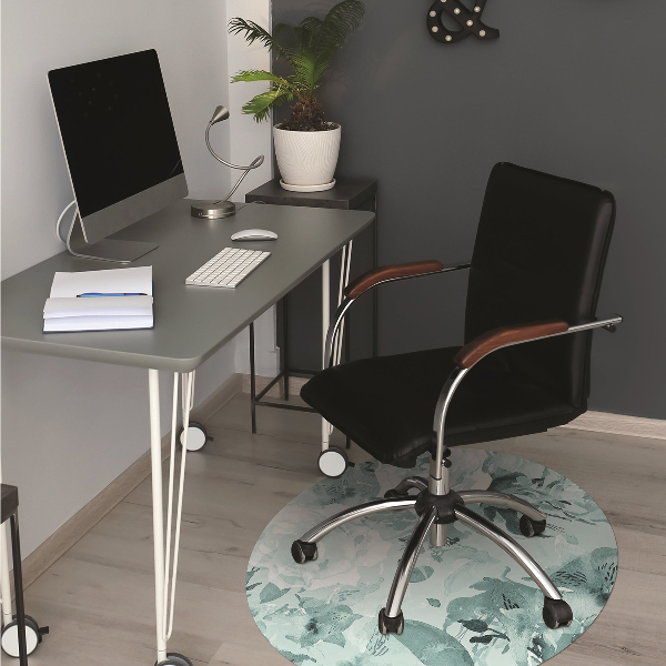 Office chair mat blue flowers