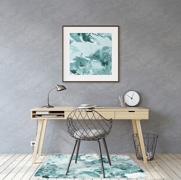 Office chair mat blue flowers