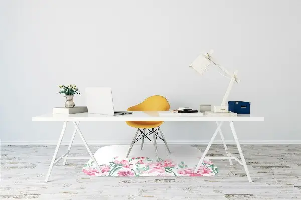 Desk chair mat pink flowers