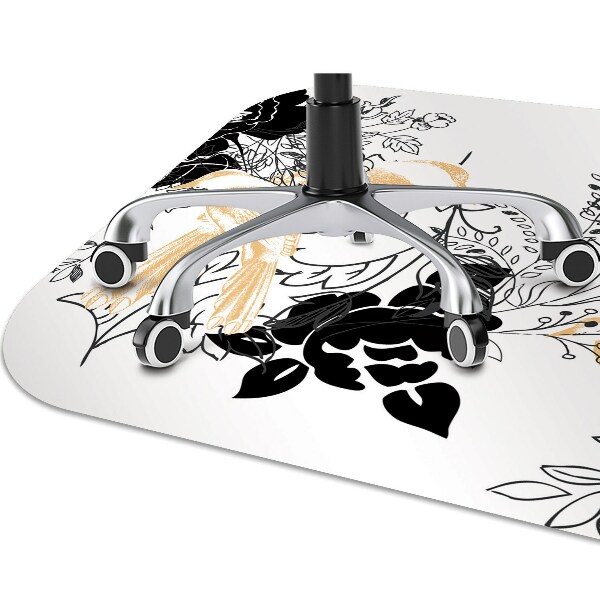 Desk chair mat golden birds