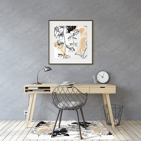 Desk chair mat golden birds