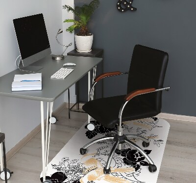 Desk chair mat golden birds