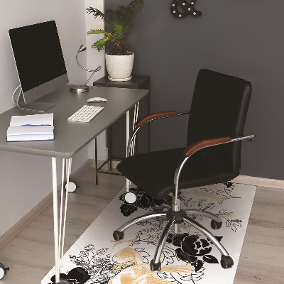 Desk chair mat golden birds