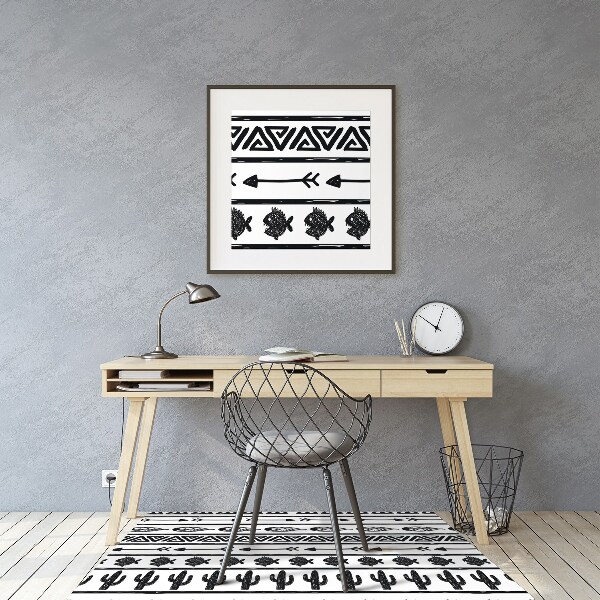 Office chair mat Boho black and white