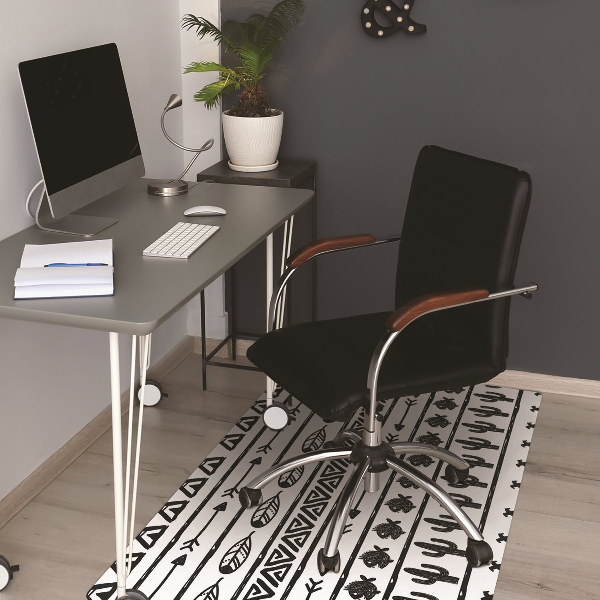 Office chair mat Boho black and white