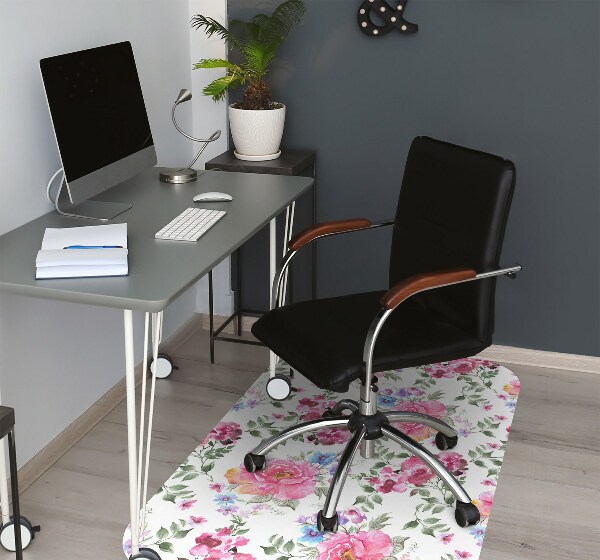 Desk chair mat pink flowers