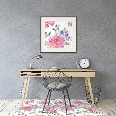 Desk chair mat pink flowers