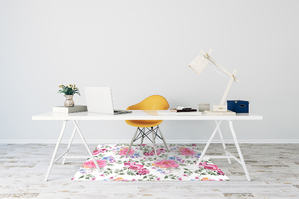 Desk chair mat pink flowers