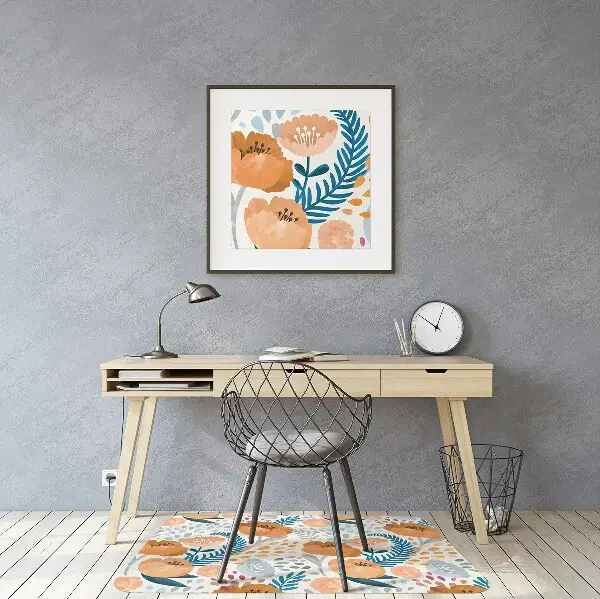 Desk chair mat painted poppies