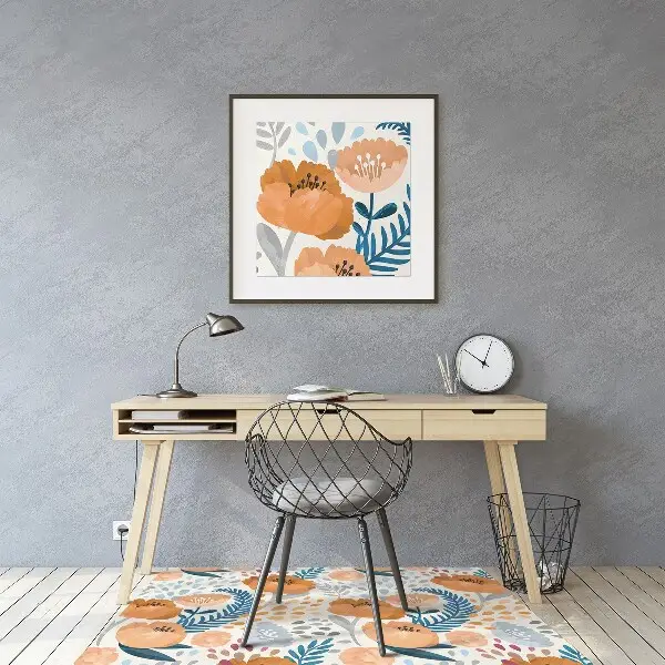 Desk chair mat painted poppies