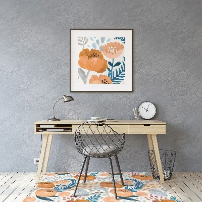 Desk chair mat painted poppies