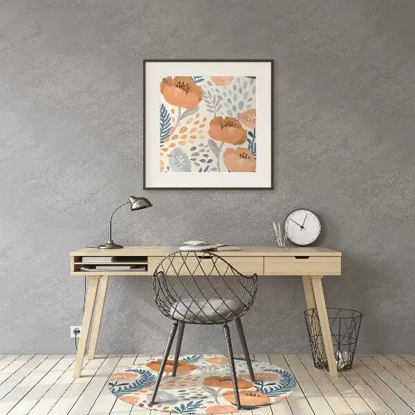 Desk chair mat painted poppies